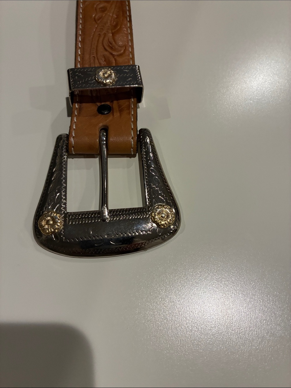 Hand-Tooled Brown Leather Belt